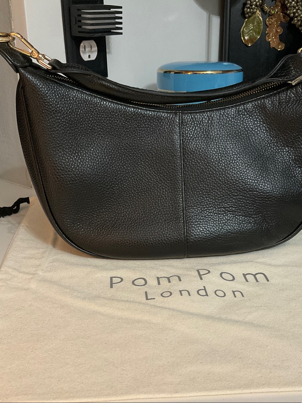 Pom Pom London Black Pebbled Leather “Sutton” Shoulder Bag - Picture 6 of 8